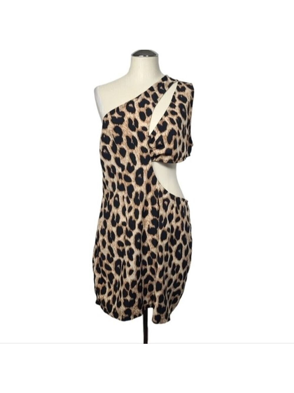 NWT PrettyLittleThing Leopard One Shoulder Cut Out Bodycon Mini Dress 12